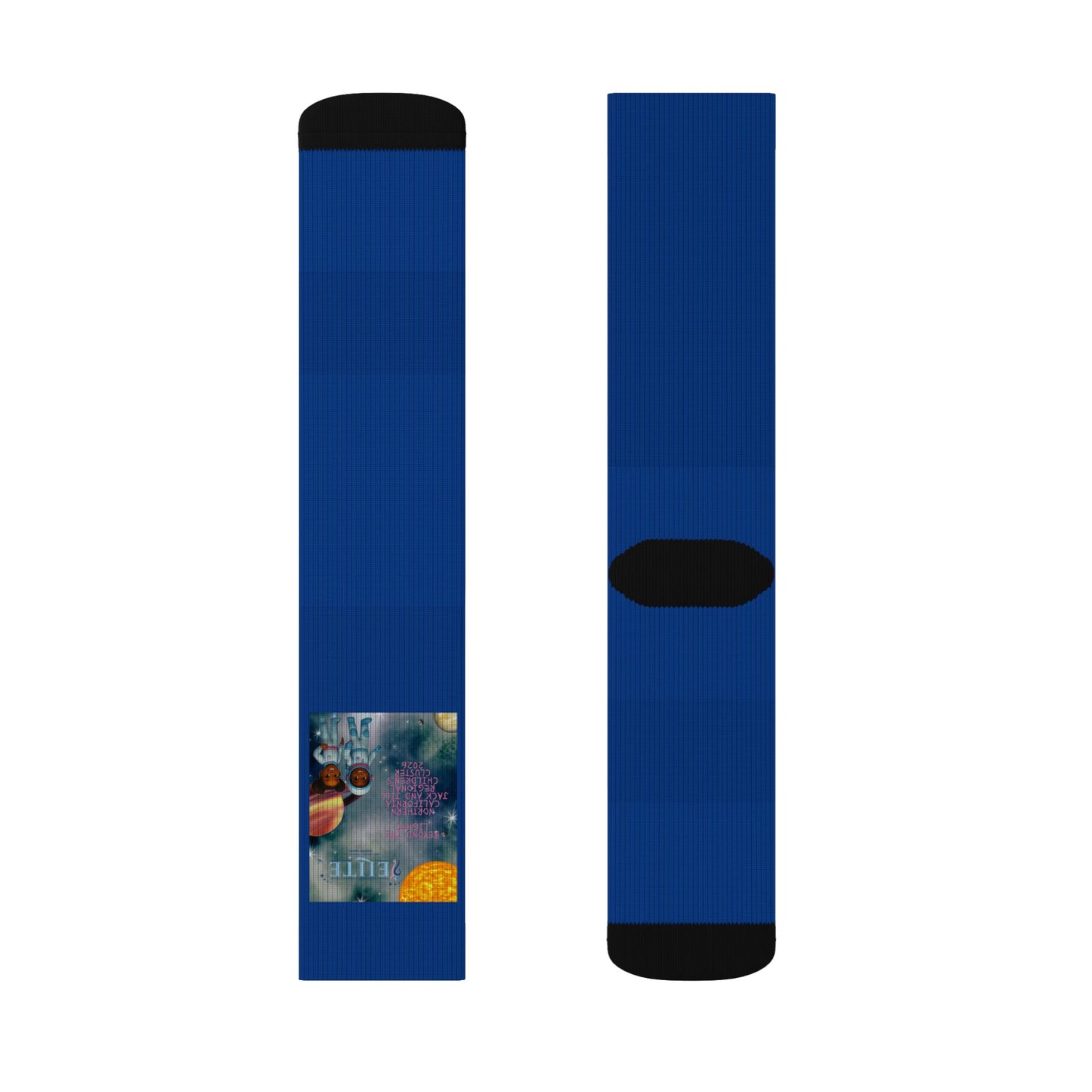 Blue Sublimation Socks with Retro Burger Artwork — Novelty Foodie Crew Socks