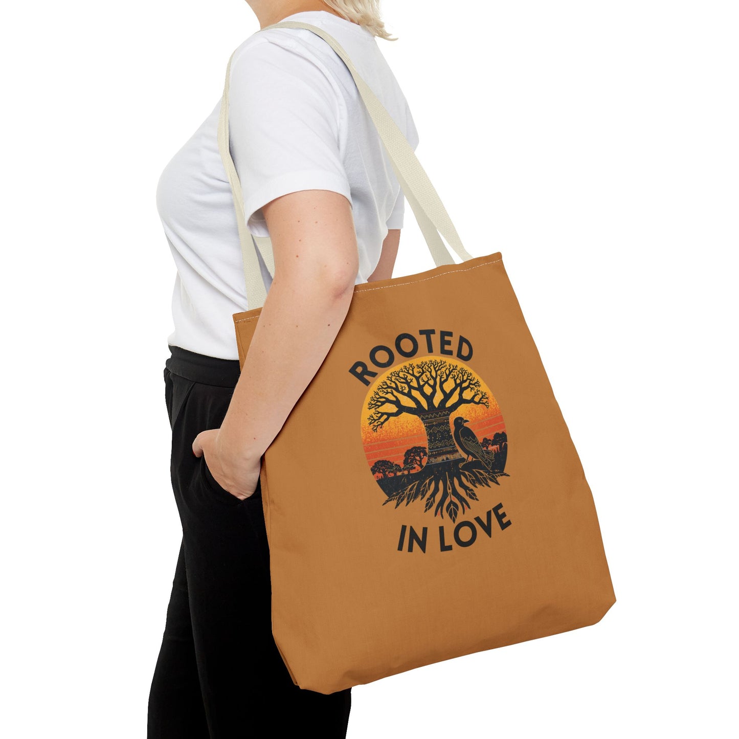 Rooted in Love Tote Bag — Boho Tree of Life Sunset AOP Grocery & Beach Tote