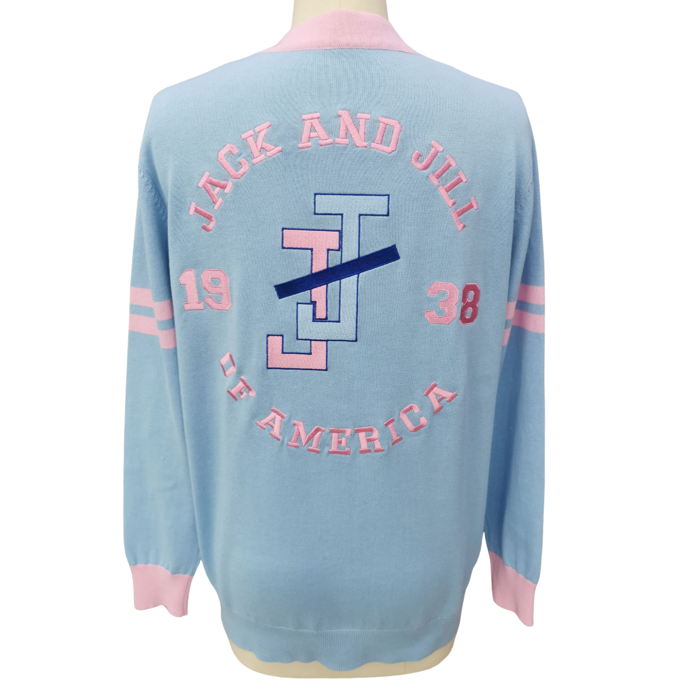 Jack and Jill of America Cardigan – Blue with Pink Lining (100% Cotton)