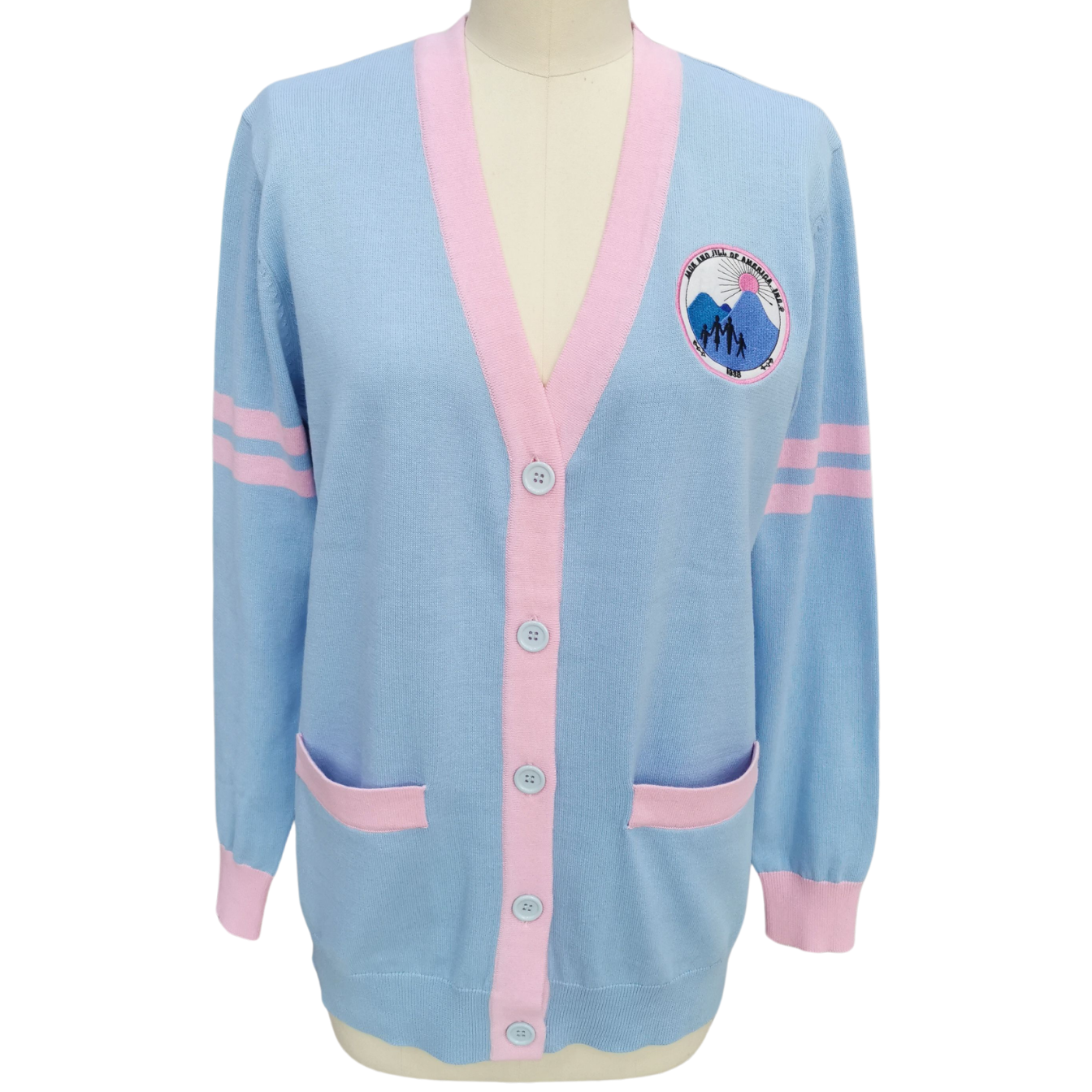 Jack and Jill of America Cardigan – Blue with Pink Lining (100% Cotton)