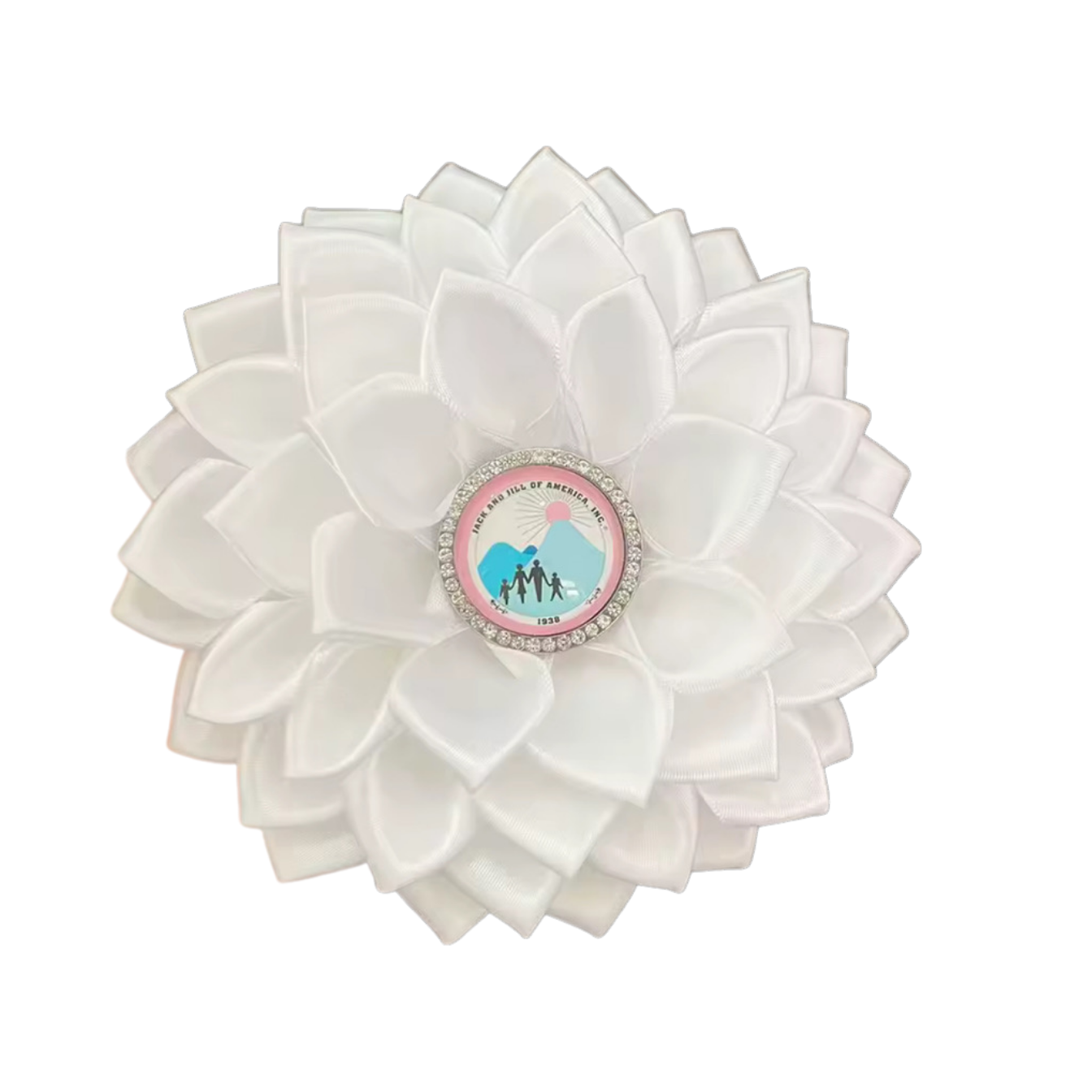 Jack and Jill White Satin Flower Brooch