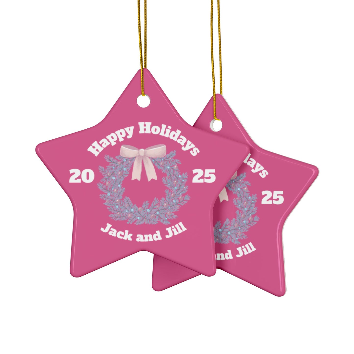 Jack and Jill PINK Ceramic Ornament — Happy Holidays 2025