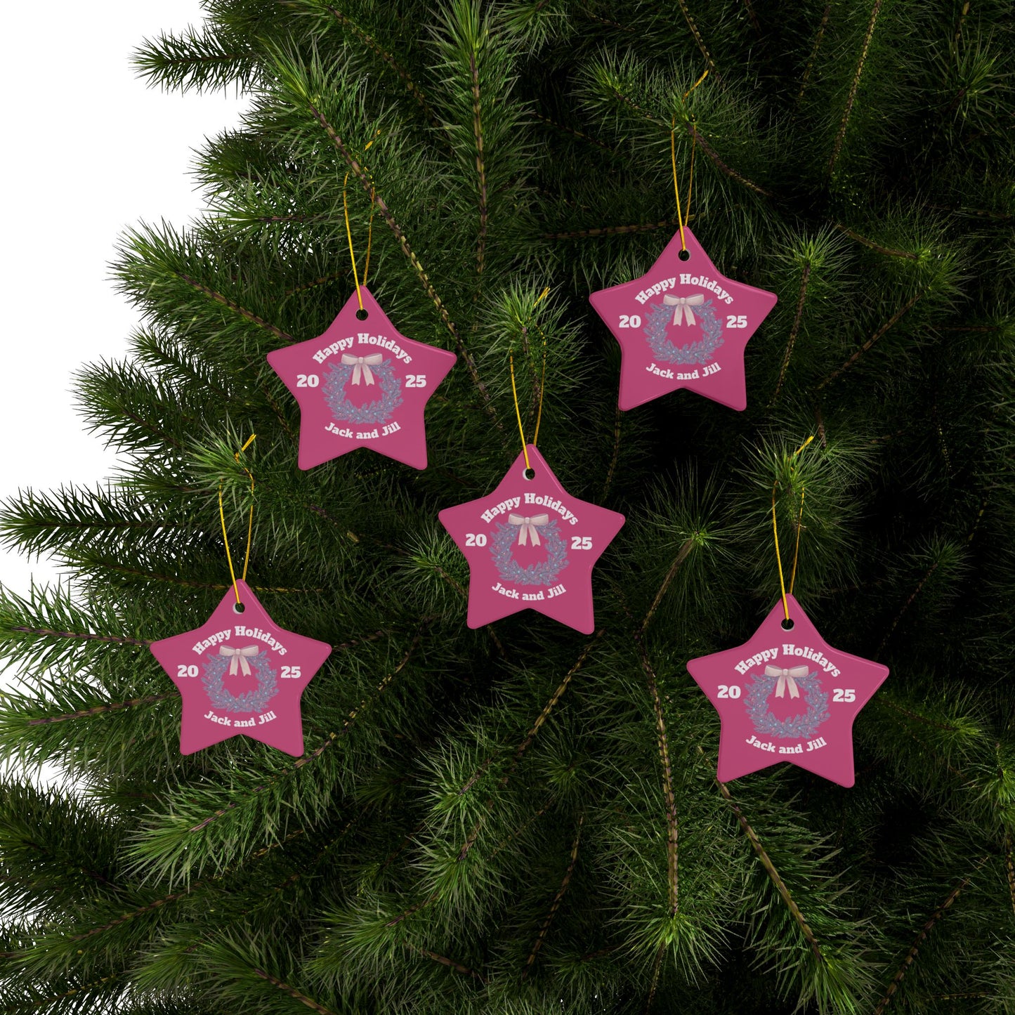 Jack and Jill PINK Ceramic Ornament — Happy Holidays 2025