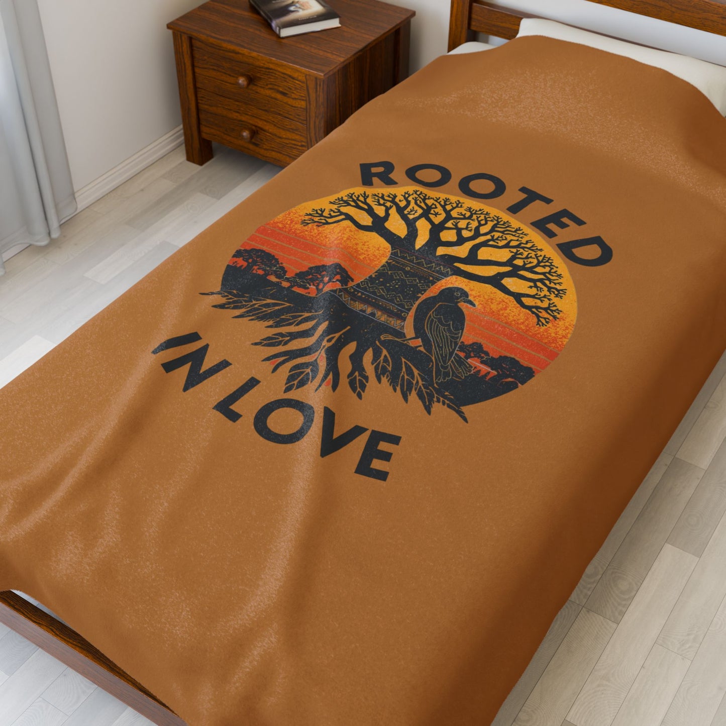 Rooted in Love Velveteen Plush Blanket - Brown