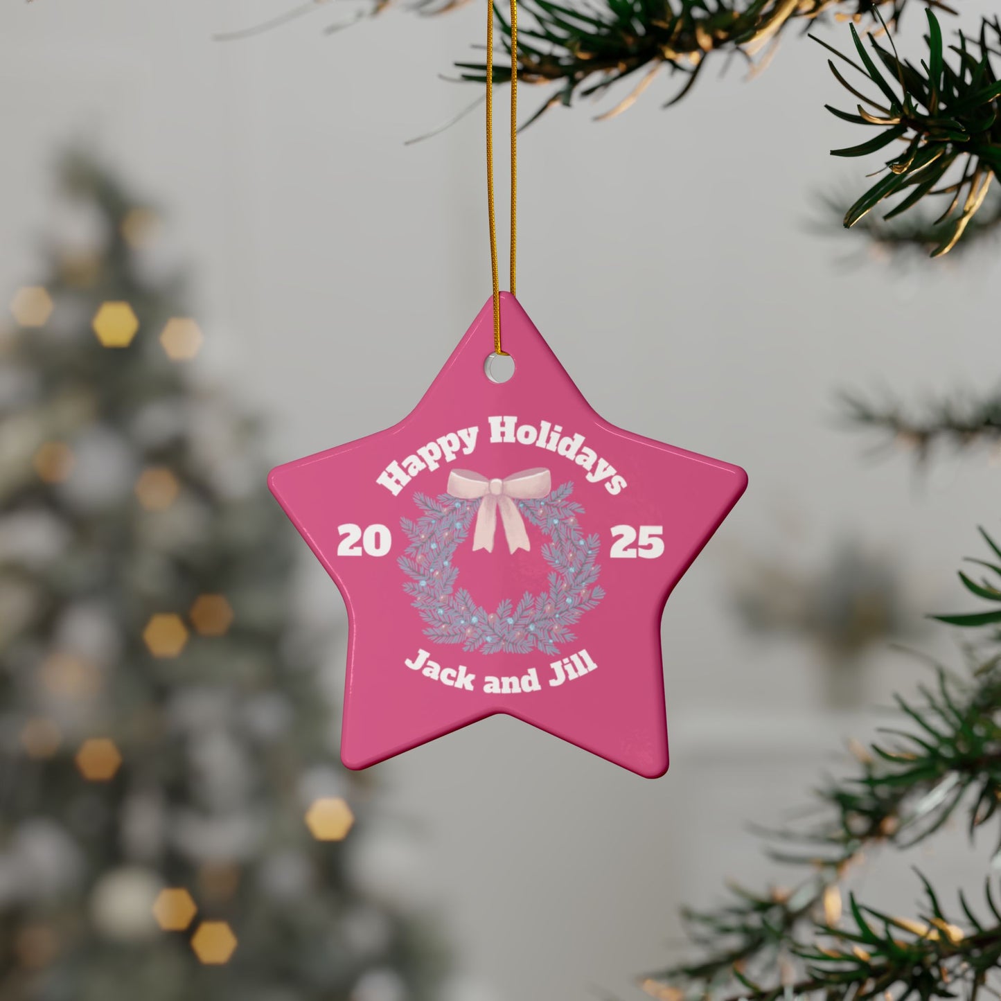 Jack and Jill PINK Ceramic Ornament — Happy Holidays 2025