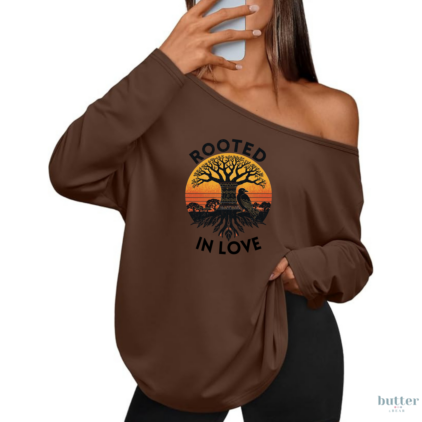 Rooted in Love - Off-the-Shoulder Long Sleeve Top