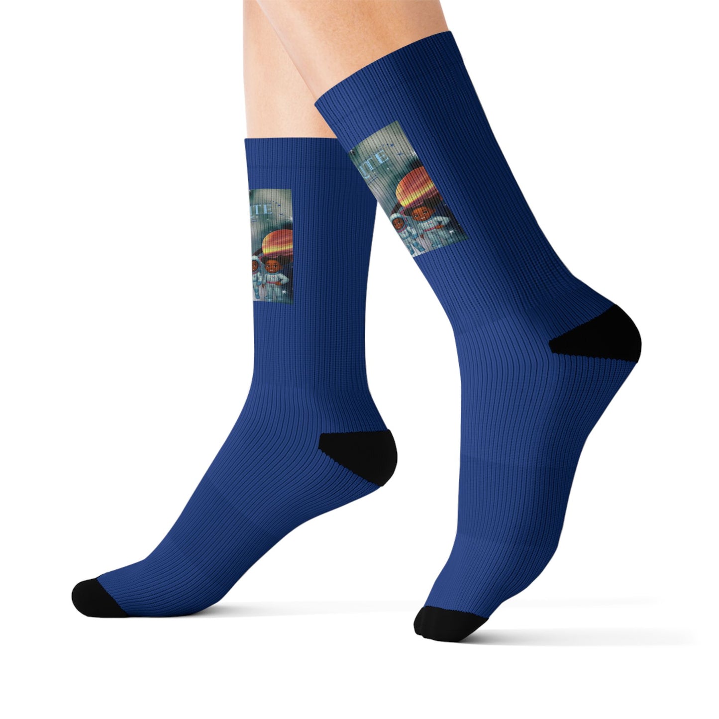 Blue Sublimation Socks with Retro Burger Artwork — Novelty Foodie Crew Socks