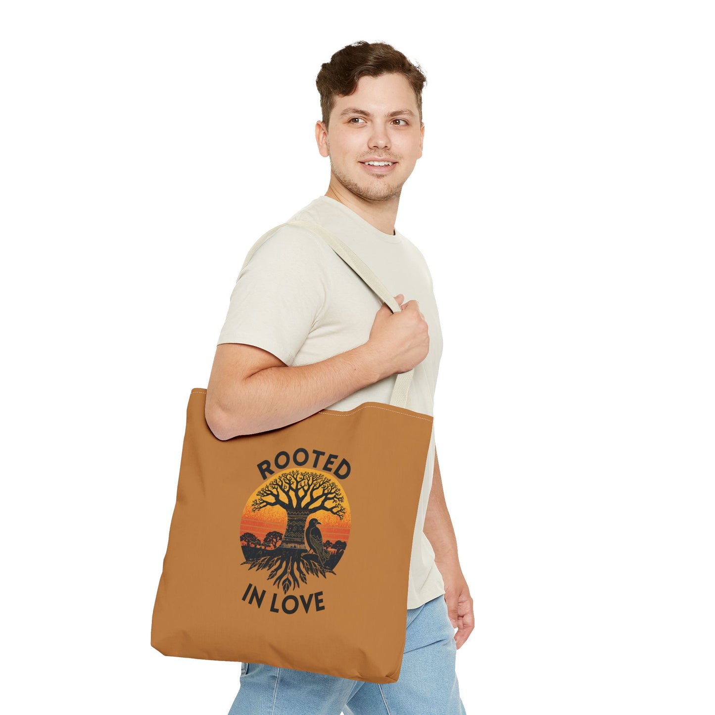 Rooted in Love Tote Bag — Boho Tree of Life Sunset AOP Grocery & Beach Tote