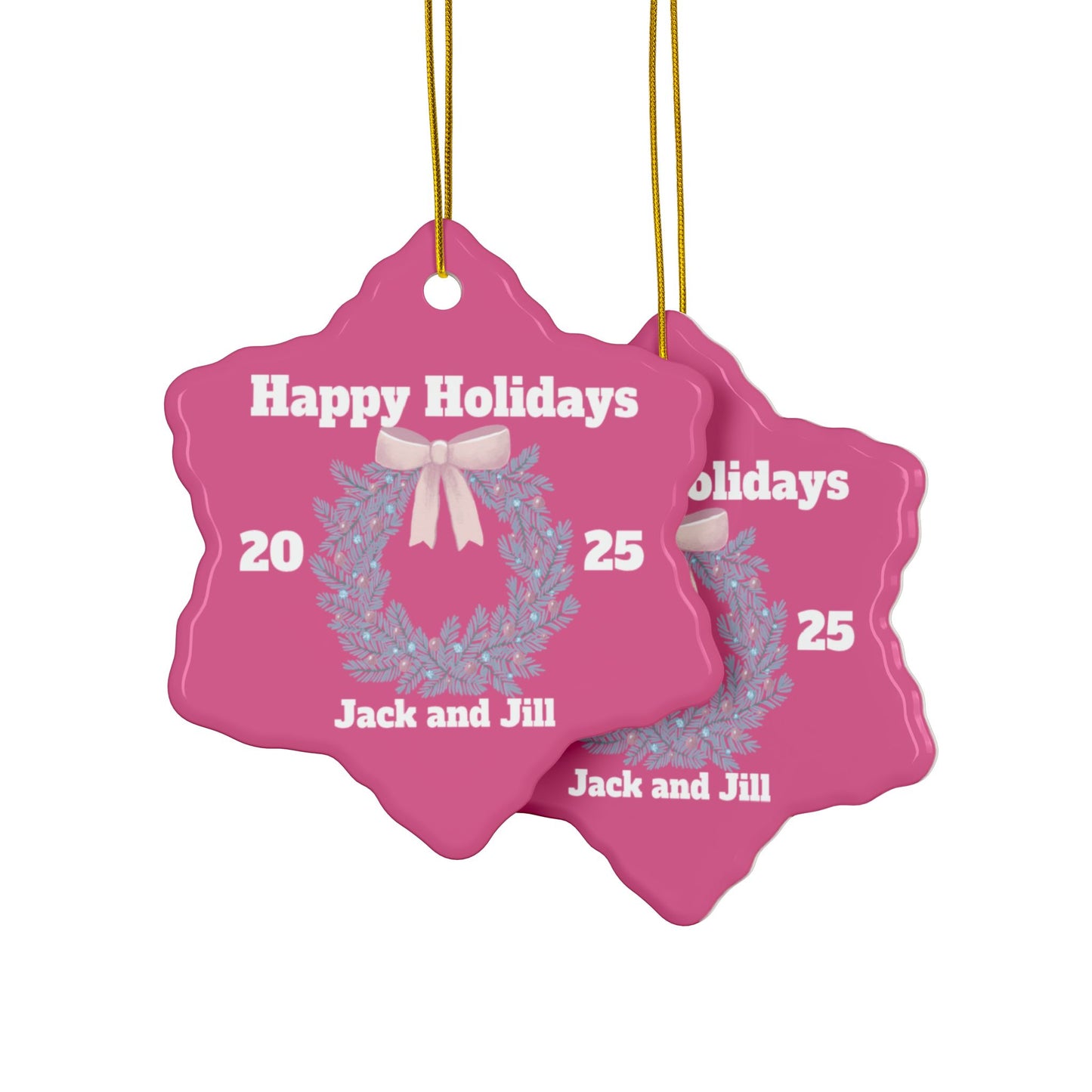 Jack and Jill PINK Ceramic Ornament — Happy Holidays 2025
