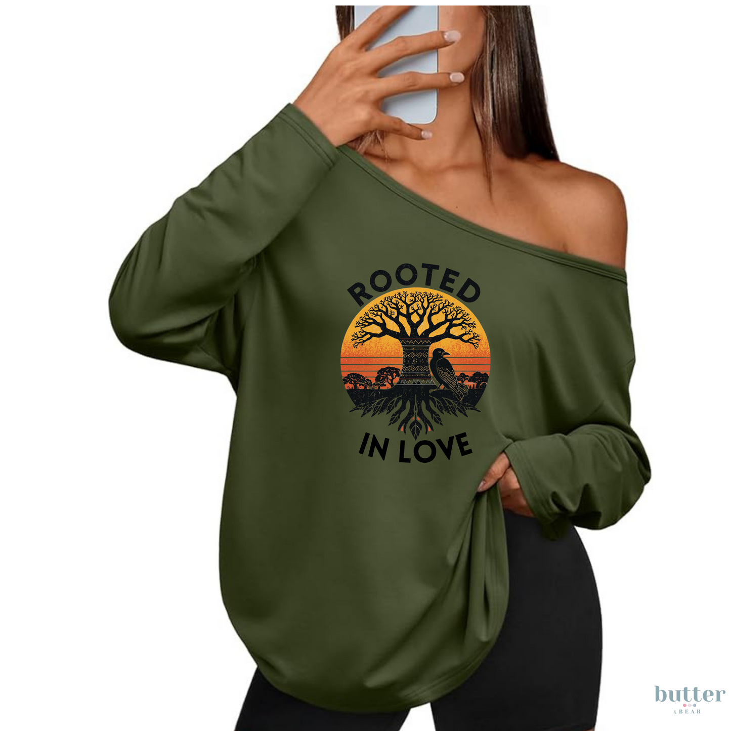 Rooted in Love - Off-the-Shoulder Long Sleeve Top