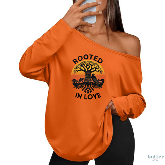 Rooted in Love - Off-the-Shoulder Long Sleeve Top