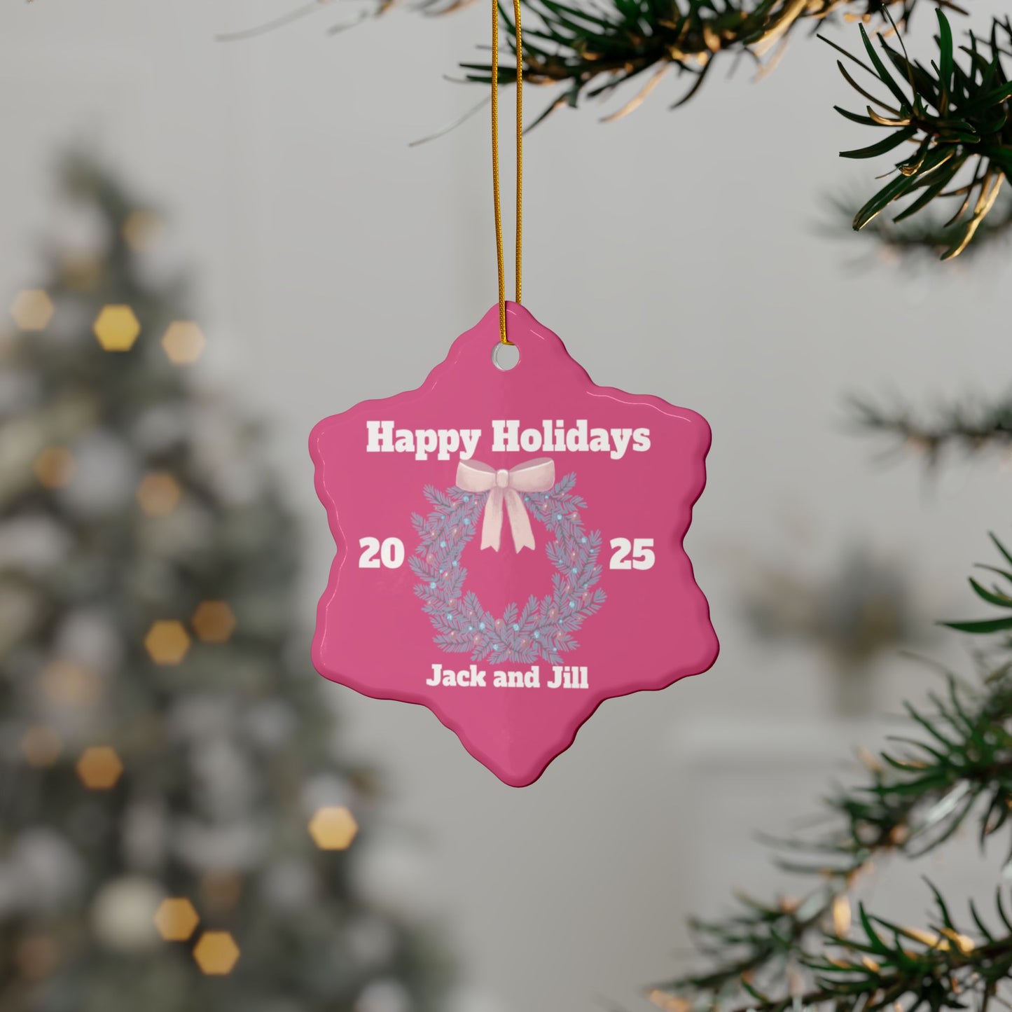 Jack and Jill PINK Ceramic Ornament — Happy Holidays 2025