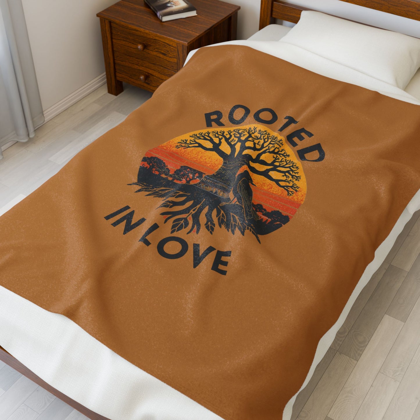 Rooted in Love Velveteen Plush Blanket - Brown