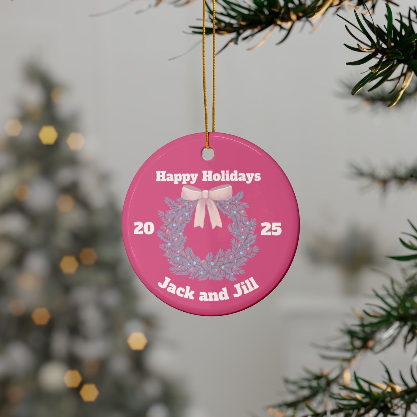 Jack and Jill PINK Ceramic Ornament — Happy Holidays 2025