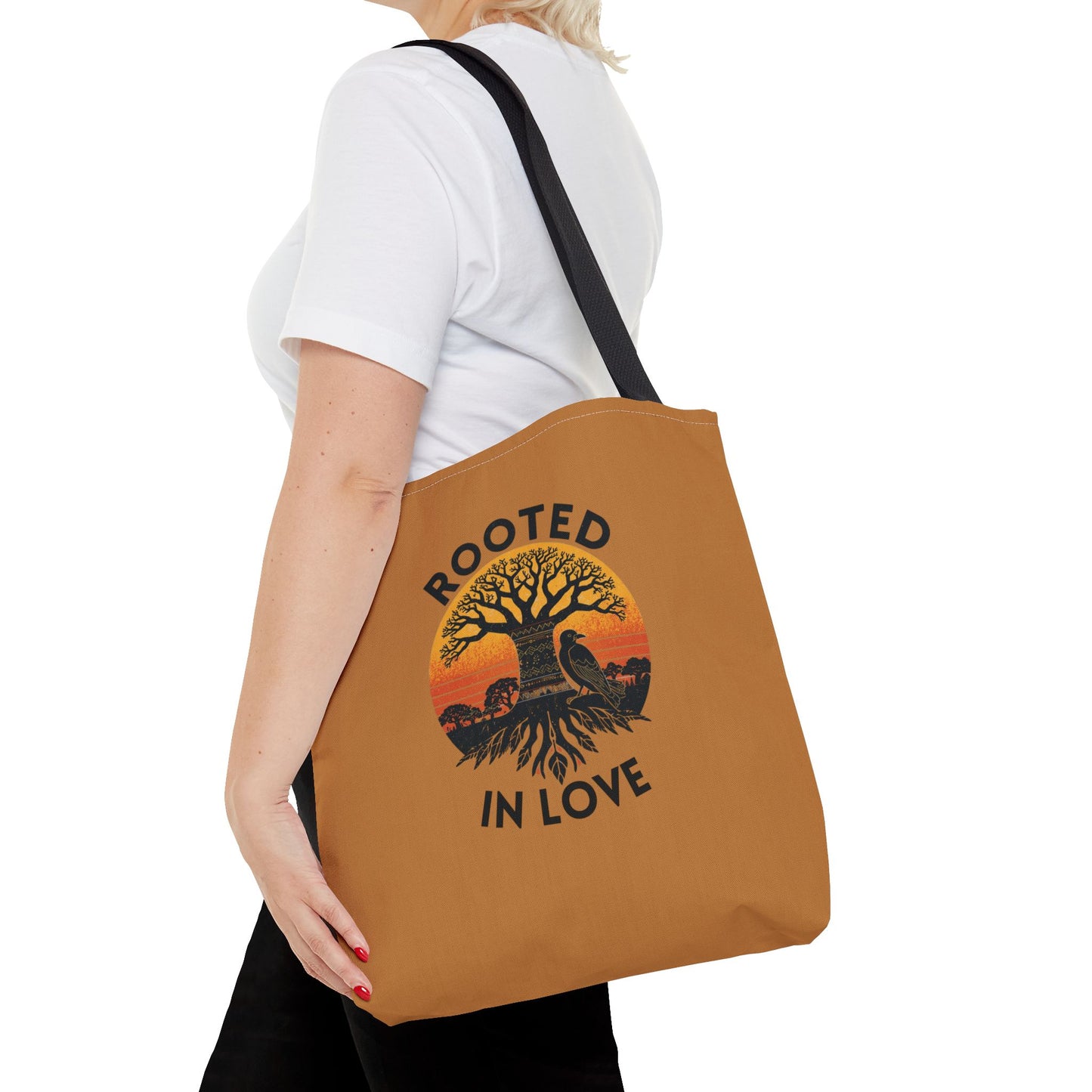 Rooted in Love Tote Bag — Boho Tree of Life Sunset AOP Grocery & Beach Tote
