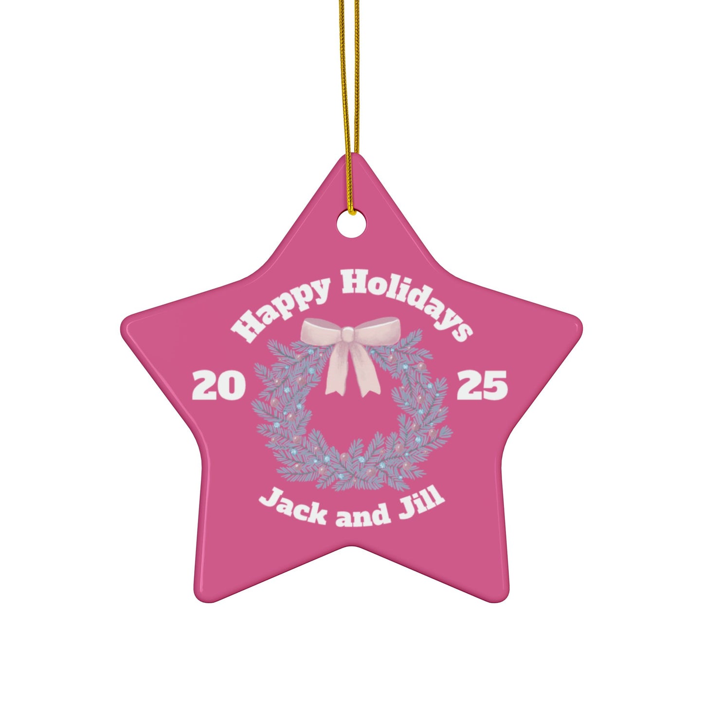Jack and Jill PINK Ceramic Ornament — Happy Holidays 2025