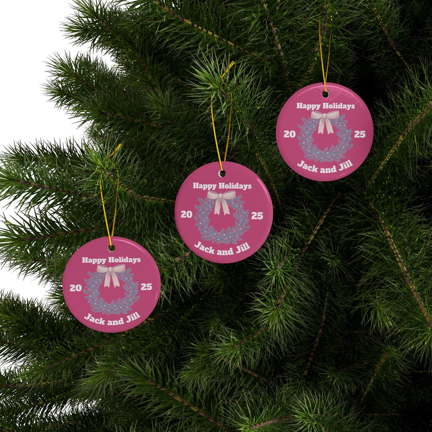 Jack and Jill PINK Ceramic Ornament — Happy Holidays 2025