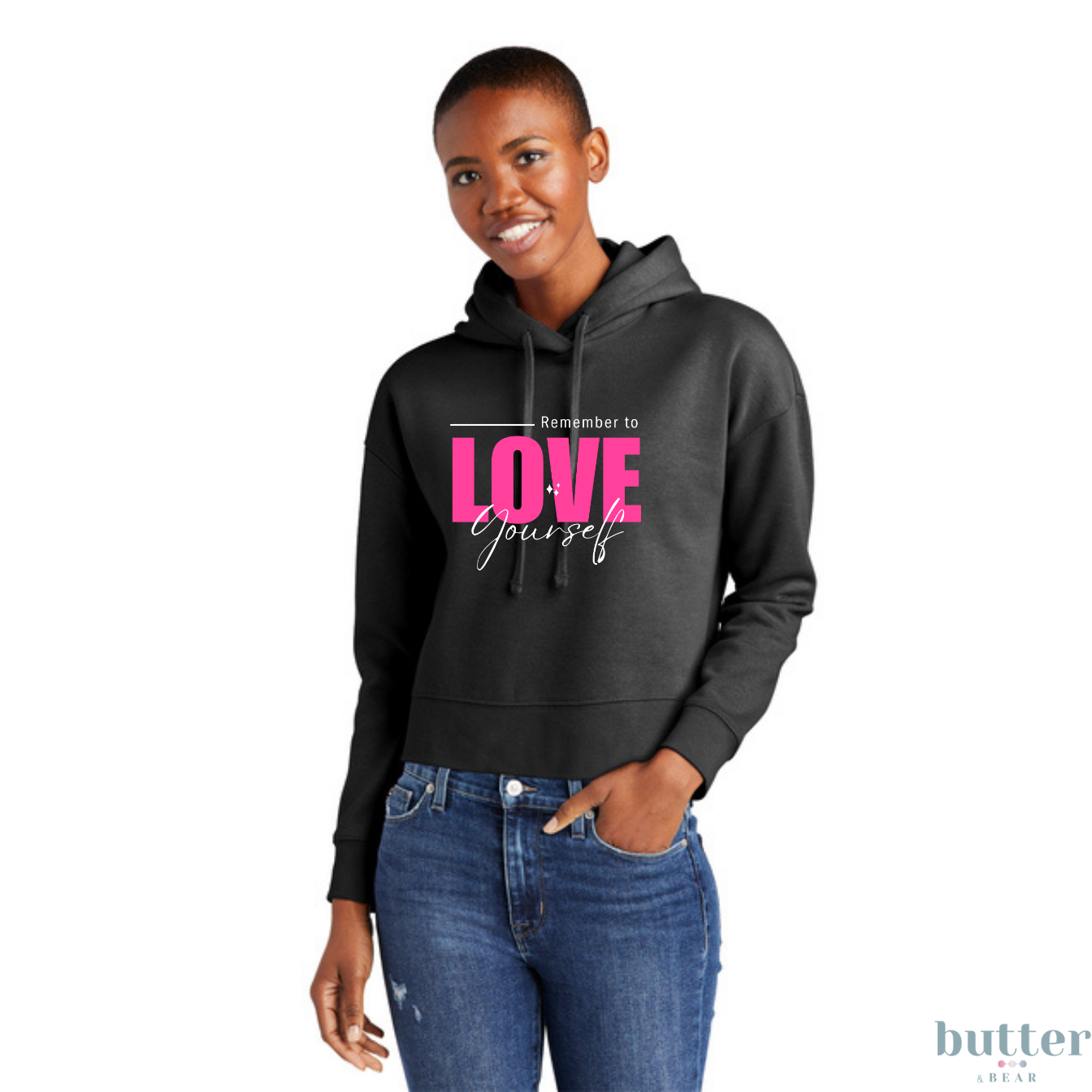 Remember to LOVE Yourself Modest Crop Fleece Hoodie