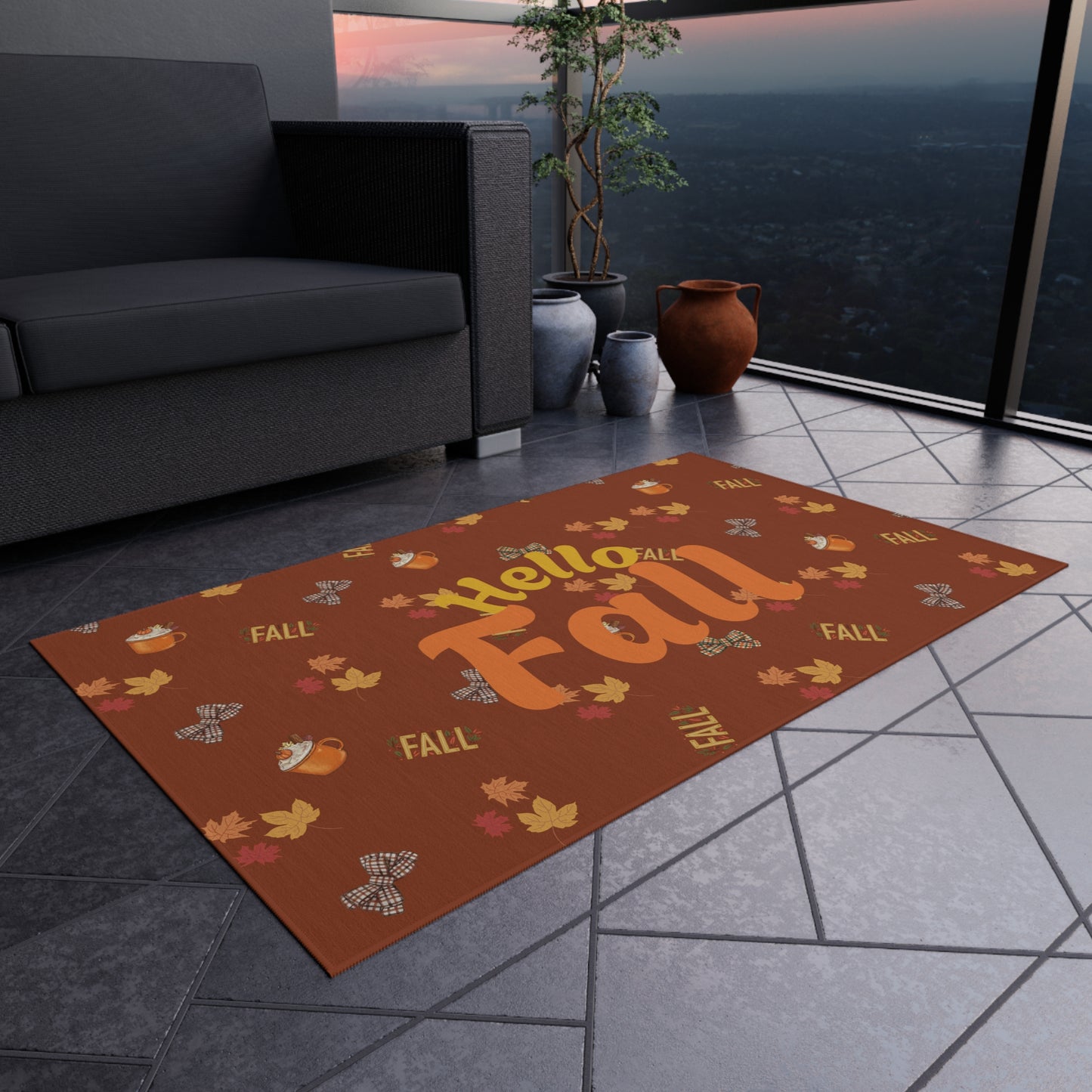 Spiced Latte Outdoor Rug – Vibrant Polyester Chenille Patio & Deck Décor