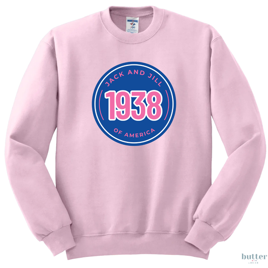 Jack and Jill Crewneck - Dark Blue with Pink 1938 Circle