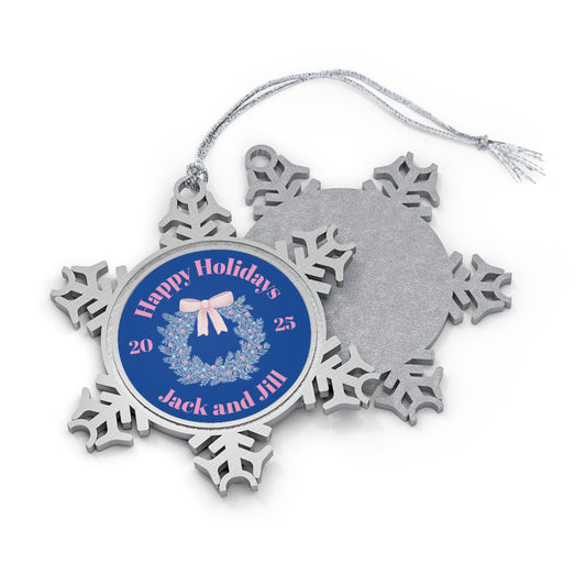 Jack and Jill Pewter Snowflake Ornament - Happy Holidays