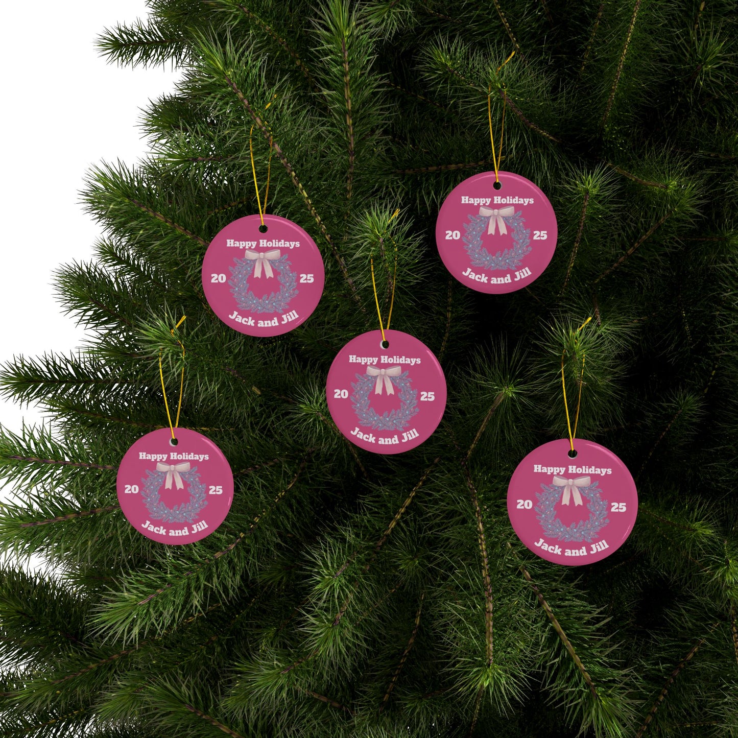 Jack and Jill PINK Ceramic Ornament — Happy Holidays 2025