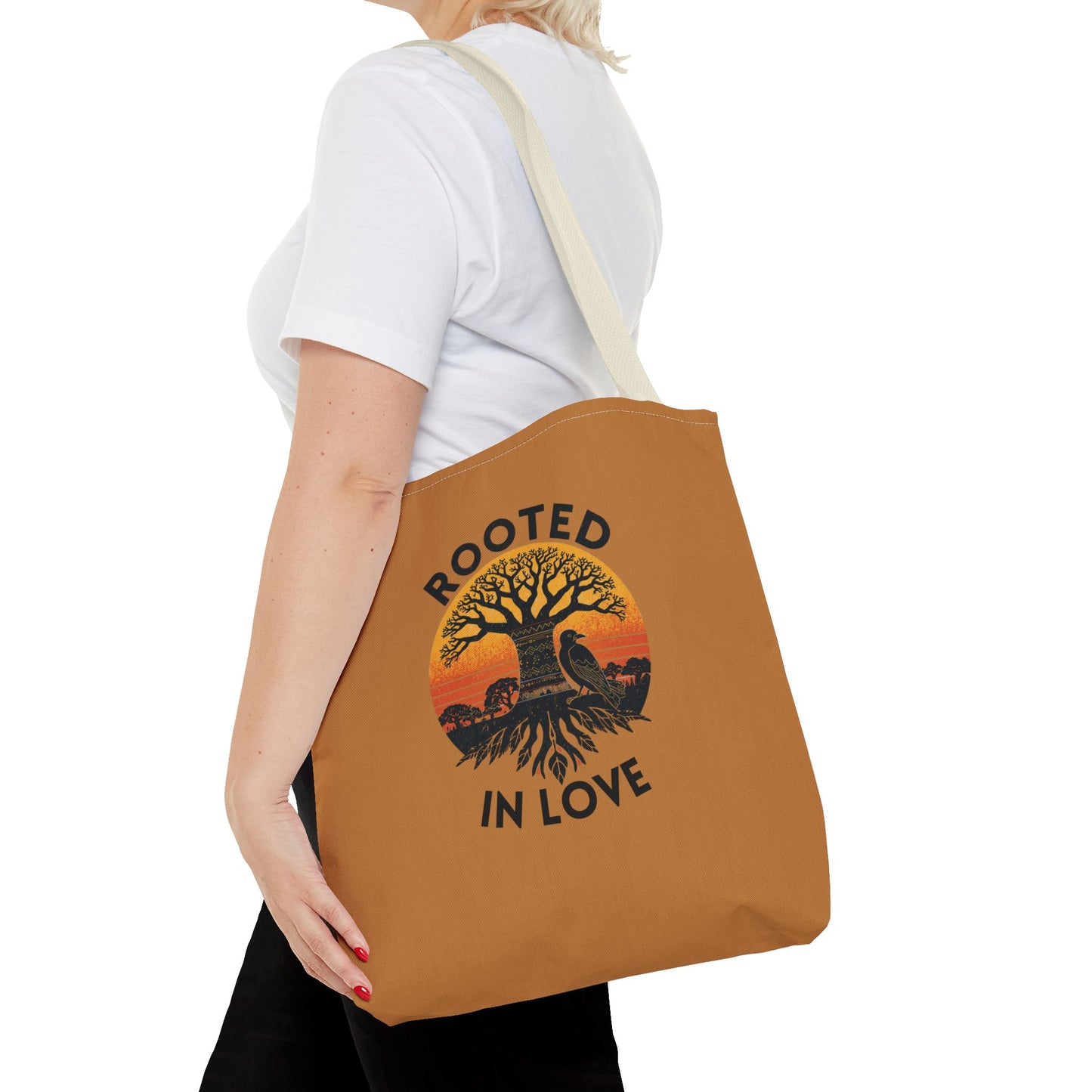 Rooted in Love Tote Bag — Boho Tree of Life Sunset AOP Grocery & Beach Tote