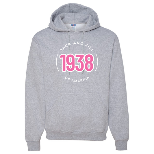 Jack and Jill Unisex Hoodie- Pink 1938 JJ Circle