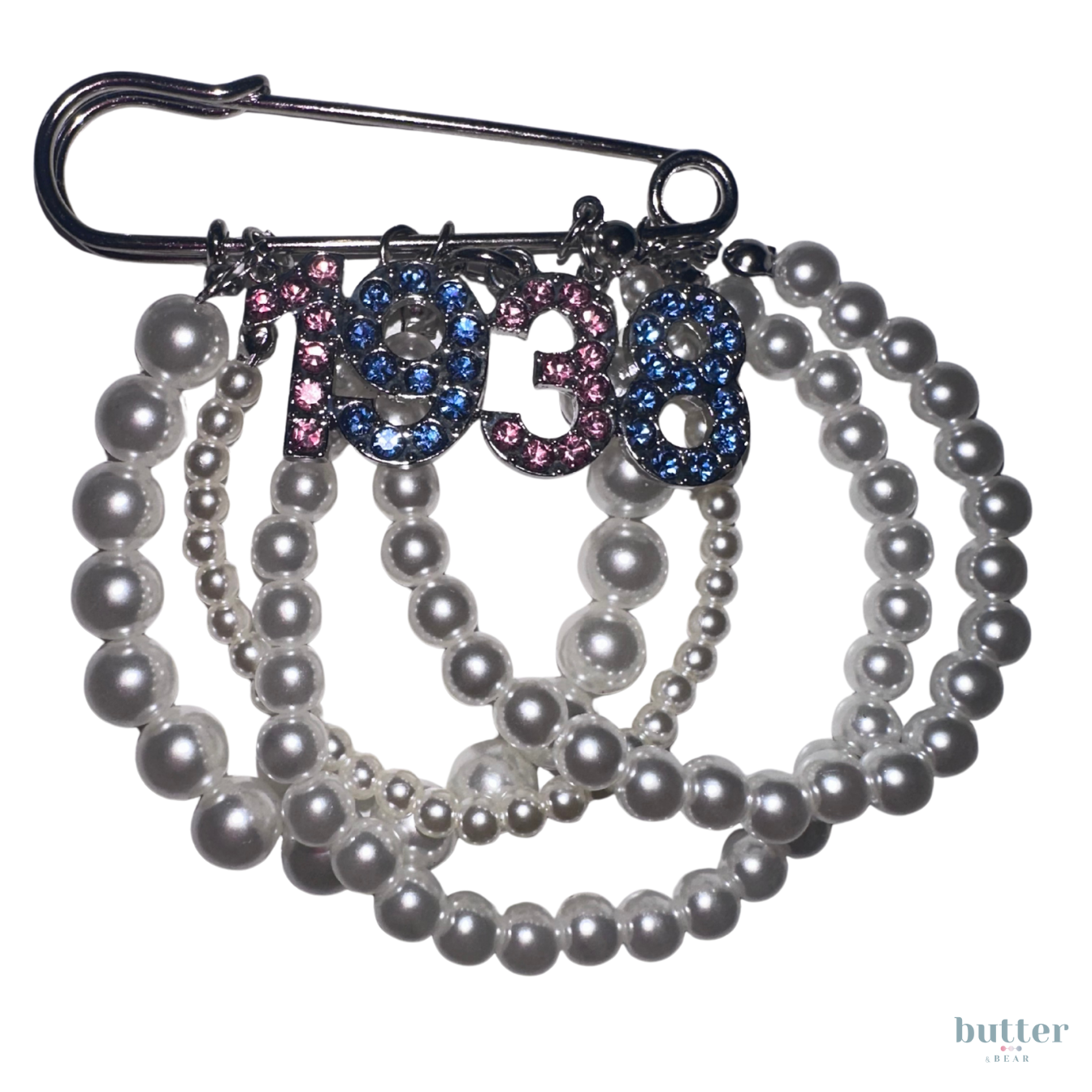 1938 Pearl Rhinestone Pin - Pink and Blue