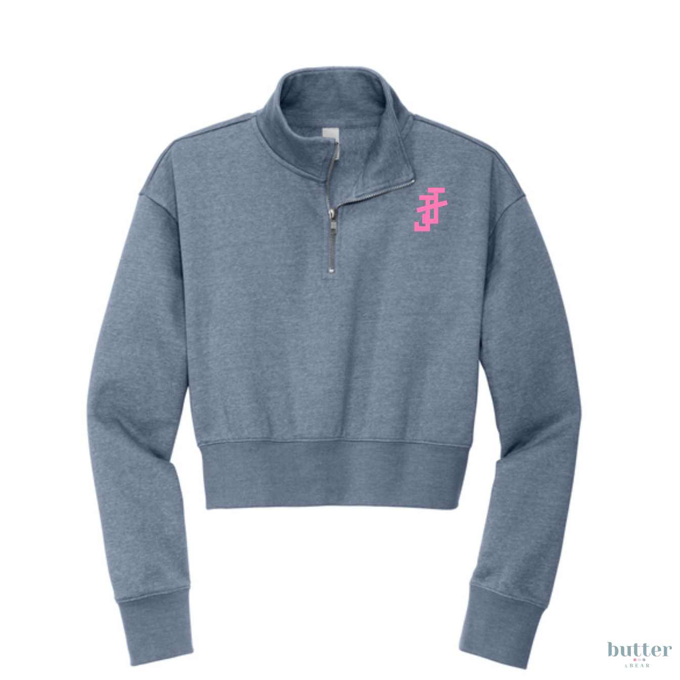 Brooke 1/2-Zip Modest Crop - Embroidered Pink JJ