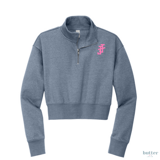 Brooke 1/2-Zip Modest Crop - Embroidered Pink JJ