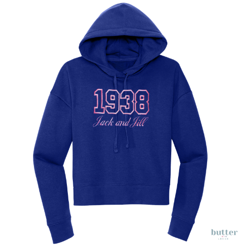 Embroidered 1938 Jack and Jill Modest Crop Hoodie